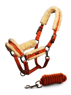 Equestrian Stockholm Fleece Headcollar & Lead Brick Orange