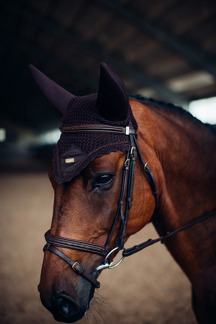 Equestrian Stockholm Padded Ear Bonnet Chocolate Gold 4 Equestrian Stockholm Padded Ear Bonnet Chocolate Gold - Image 2
