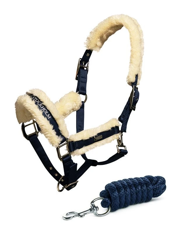 Equestrian Stockholm Fleece Headcollar & Lead Navy 3 Equestrian Stockholm Fleece Headcollar & Lead Navy