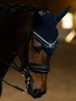 Equestrian Stockholm Ear Bonnet Modern Tech Navy -Equestrian Supply Store modern tech navy ear bonnet huva fliegenhaube oornetje on2