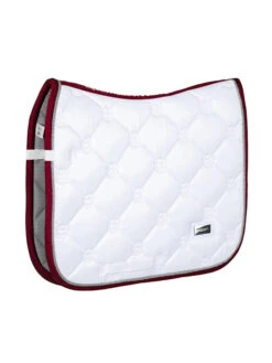 Equestrian Stockholm Dressage Saddle Pad White Perfection Bordeaux -Equestrian Supply Store white bordeaux dressage saddle pad dressyrschabrak dressurschabracke dressuur zadeldekje cob